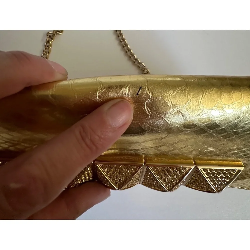 Michael Kors Gold Snakeskin Python Embossed‎ Studded Clutch Bag Small READ